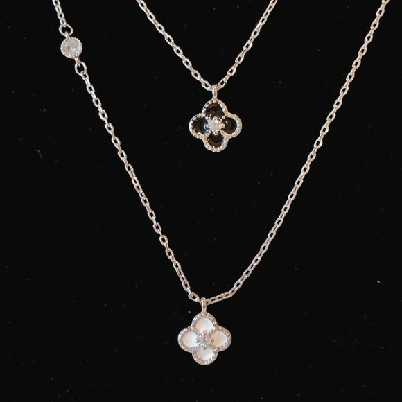 Rose Gold & Silver Four Leaf Clover CZ Necklace 269 - Picture 4 of 8